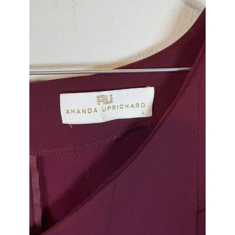 Amanda Uprichard Womens Shift Dress V-Neck 3/4 Sleeve Burgundy Size L